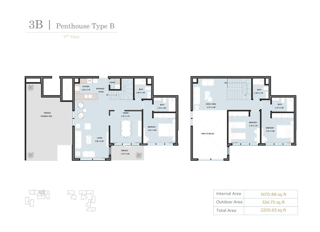 3 BR ( Penthouse )
